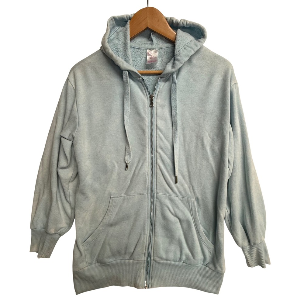 No Boundaries Womens XS Light Blue Full Zip Fleece Hoodie Sweatshirt Pocket
